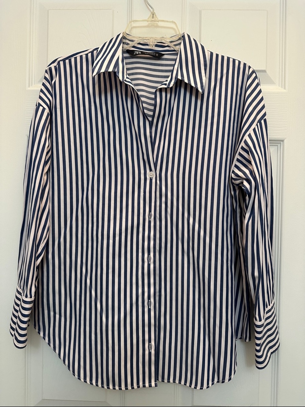 Zara Blue & White Vertical Stripe Button-Down Shirt